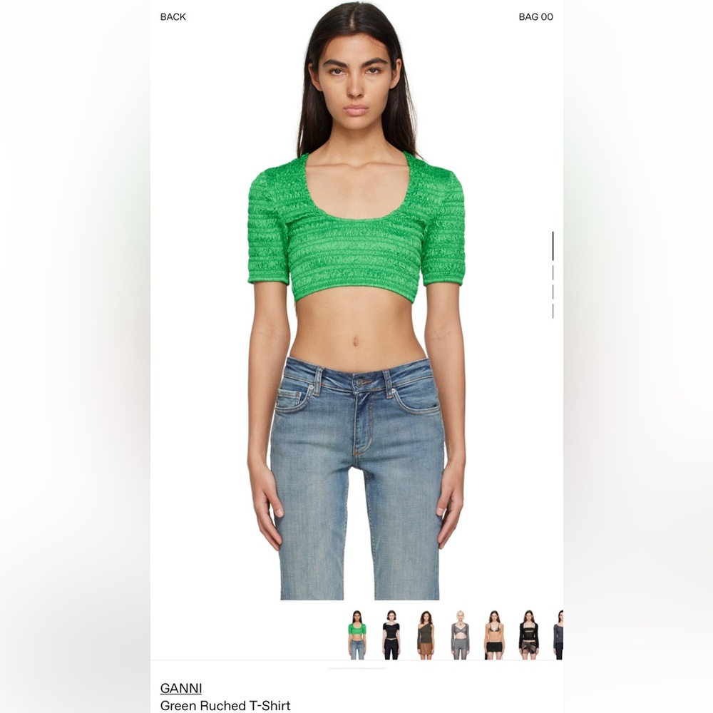 GANNI Green Ruched crop top Size 36 New - Picture 5 of 14